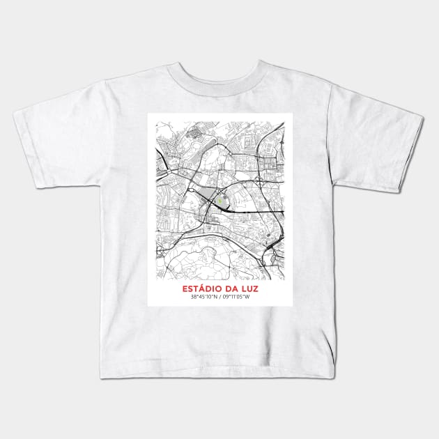 Estadio Da Luz Map Design Kids T-Shirt by TopFootballStadiums